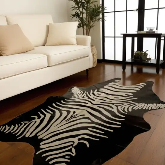 Off White And Black Zebra Cowhide Handmade Area Rug Photo 1