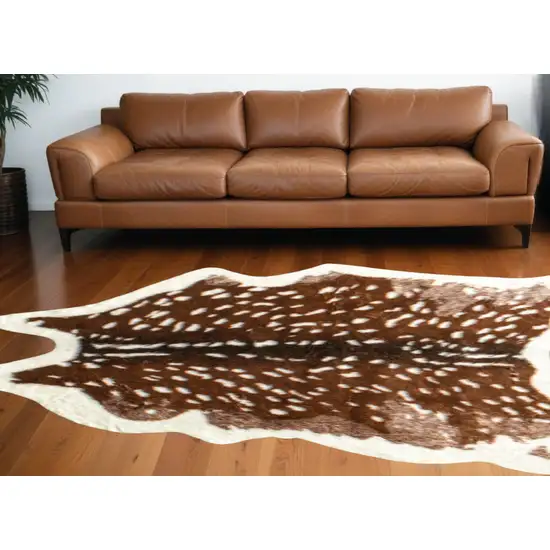 Off White And Brown Faux Cowhide Tufted Washable Non Skid Area Rug Photo 1