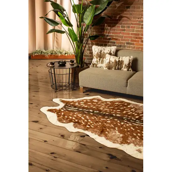 Off White And Brown Faux Cowhide Tufted Washable Non Skid Area Rug Photo 4