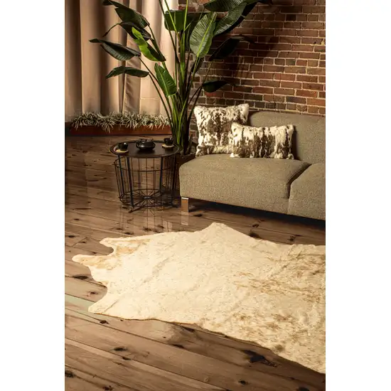 Off White And Silver Faux Cowhide Washable Non Skid Area Rug Photo 3