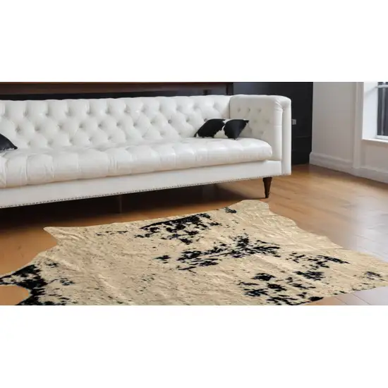 Off White Black and Gold Faux Cowhide Washable Area Rug Photo 1