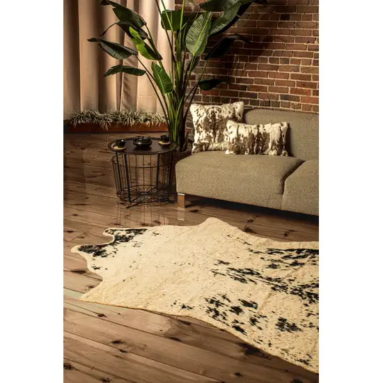 Off White Black and Gold Faux Cowhide Washable Area Rug Photo 3