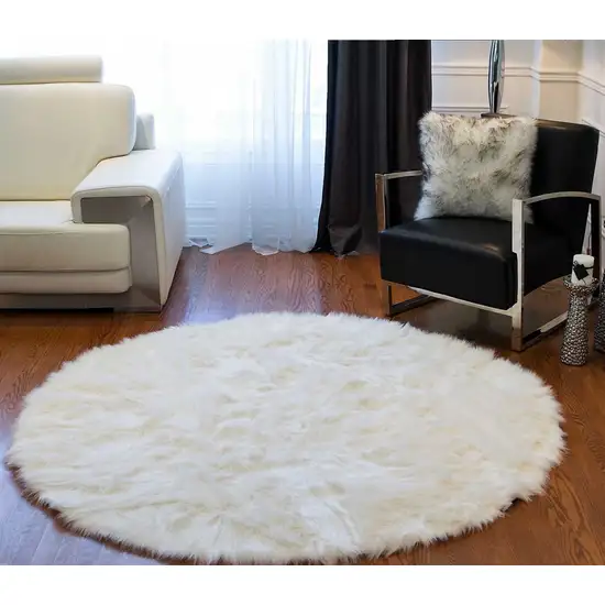 Off White Circular Faux Fur Area Rug Photo 3