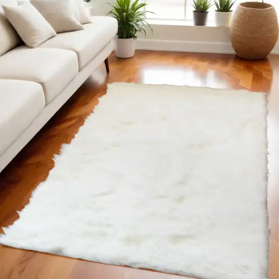 Off White Faux Fur Rectangular Area Rug Photo 1