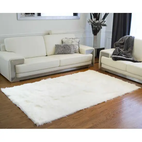 Off White Faux Fur Rectangular Area Rug Photo 3