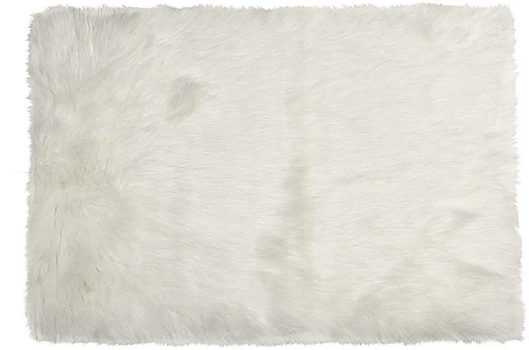 Off White Rectangular Faux Fur - Area Rug Photo 1