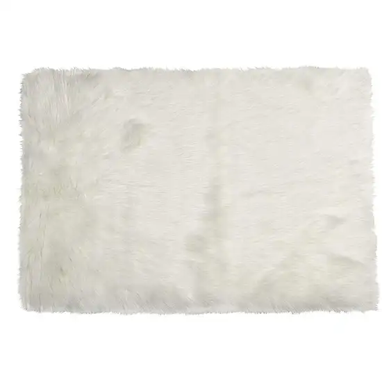 Off White Rectangular Faux Fur - Area Rug Photo 1