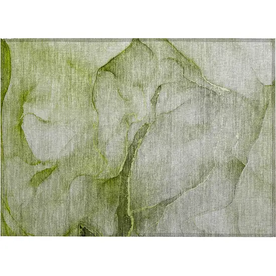 Olive Green Abstract Washable Non Skid Indoor Outdoor Area Rug Photo 2