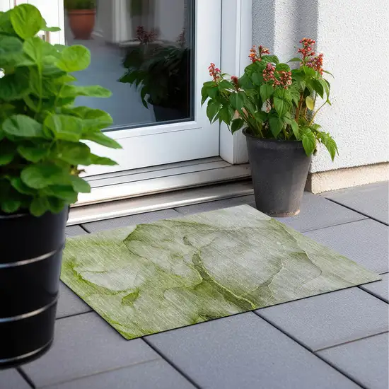 Olive Green Abstract Washable Non Skid Indoor Outdoor Area Rug Photo 8