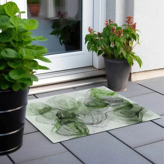 Olive Green Abstract Washable Non Skid Indoor Outdoor Area Rug Photo 8