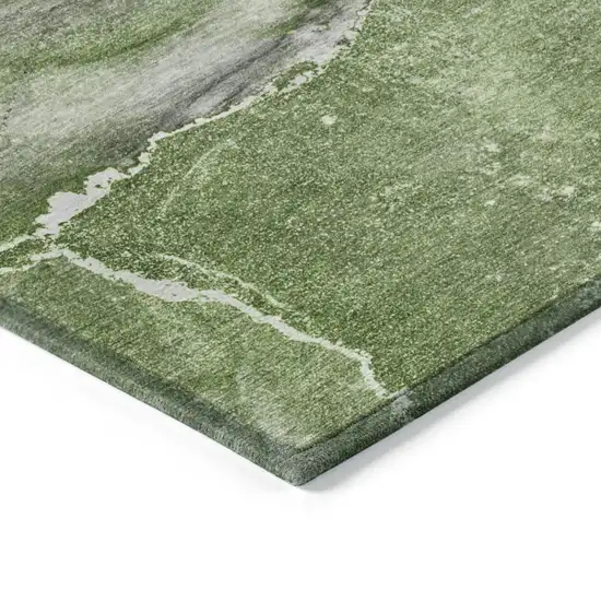 Olive Green Abstract Washable Non Skid Indoor Outdoor Area Rug Photo 5