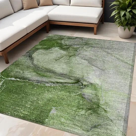 Olive Green Abstract Washable Non Skid Indoor Outdoor Area Rug Photo 1