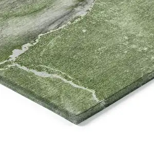 Photo of Olive Green Abstract Washable Non Skid Indoor Outdoor Area Rug