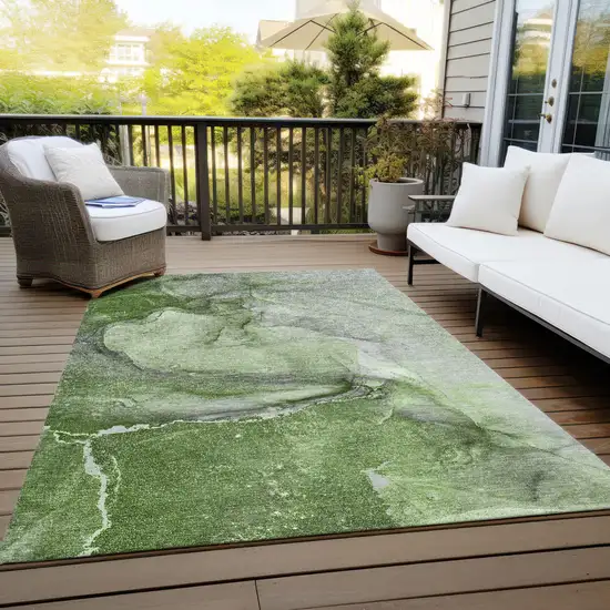 Olive Green Abstract Washable Non Skid Indoor Outdoor Area Rug Photo 8