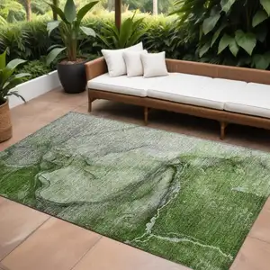 Photo of Olive Green Abstract Washable Non Skid Indoor Outdoor Area Rug