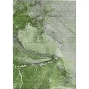 Photo of Olive Green Abstract Washable Non Skid Indoor Outdoor Area Rug