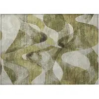 Photo of Olive Green Abstract Washable Non Skid Indoor Outdoor Area Rug