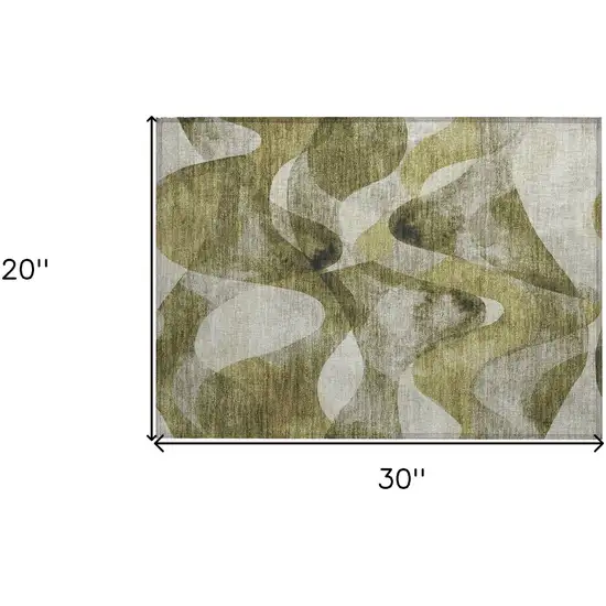 Olive Green Abstract Washable Non Skid Indoor Outdoor Area Rug Photo 3