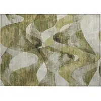 Photo of Olive Green Abstract Washable Non Skid Indoor Outdoor Area Rug