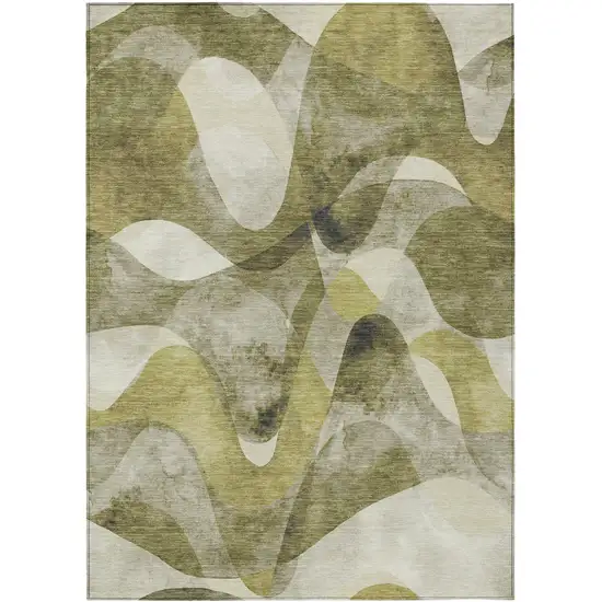 Olive Green Abstract Washable Non Skid Indoor Outdoor Area Rug Photo 1