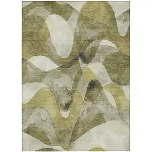 Photo of Olive Green Abstract Washable Non Skid Indoor Outdoor Area Rug