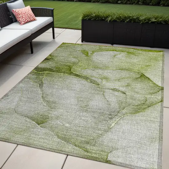 Olive Green Abstract Washable Non Skid Indoor Outdoor Area Rug Photo 1