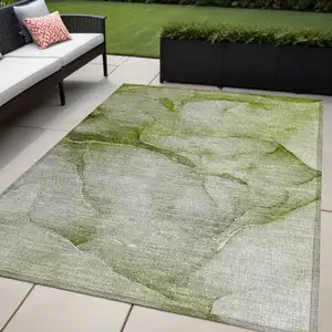 Photo of Olive Green Abstract Washable Non Skid Indoor Outdoor Area Rug