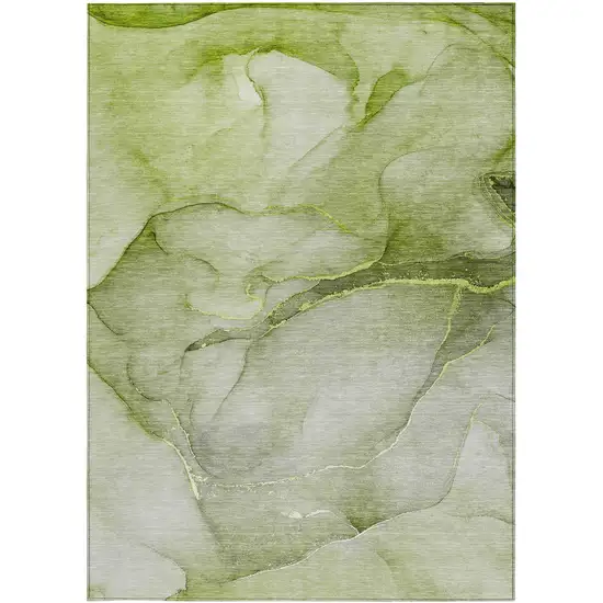 Olive Green Abstract Washable Non Skid Indoor Outdoor Area Rug Photo 5