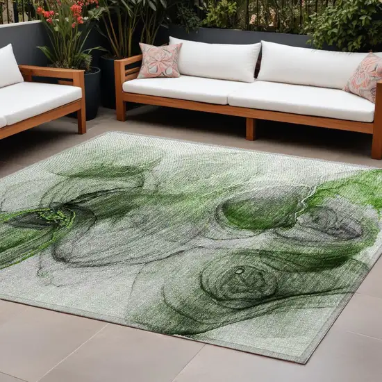 Olive Green Abstract Washable Non Skid Indoor Outdoor Area Rug Photo 1