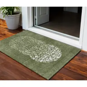 Photo of Olive Green And Artichoke Green Abstract Washable Indoor Outdoor Area Rug