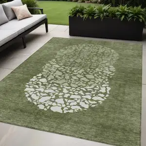 Photo of Olive Green And Artichoke Green Abstract Washable Indoor Outdoor Area Rug