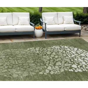 Photo of Olive Green And Artichoke Green Abstract Washable Indoor Outdoor Area Rug