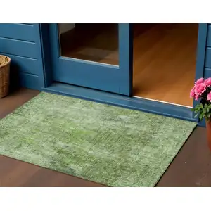 Photo of Olive Green And Artichoke Green Abstract Washable Indoor Outdoor Area Rug