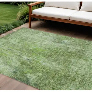 Photo of Olive Green And Artichoke Green Abstract Washable Indoor Outdoor Area Rug