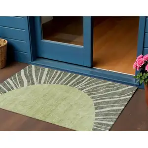 Photo of Olive Green And Artichoke Green Abstract Washable Indoor Outdoor Area Rug