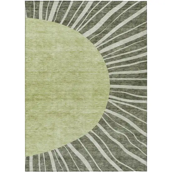 Olive Green And Artichoke Green Abstract Washable Indoor Outdoor Area Rug Photo 2