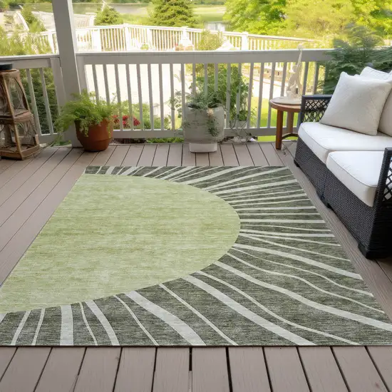 Olive Green And Artichoke Green Abstract Washable Indoor Outdoor Area Rug Photo 8