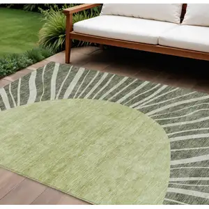 Photo of Olive Green And Artichoke Green Abstract Washable Indoor Outdoor Area Rug