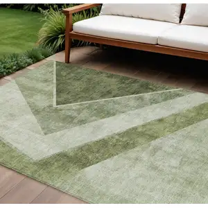 Photo of Olive Green And Artichoke Green Geometric Washable Indoor Outdoor Area Rug