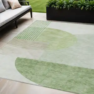 Photo of Olive Green And Artichoke Green Geometric Washable Indoor Outdoor Area Rug