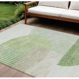 Photo of Olive Green And Artichoke Green Geometric Washable Indoor Outdoor Area Rug