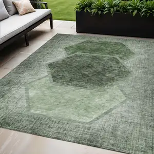 Photo of Olive Green And Artichoke Green Geometric Washable Indoor Outdoor Area Rug