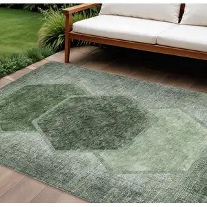 Photo of Olive Green And Artichoke Green Geometric Washable Indoor Outdoor Area Rug