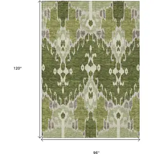 Photo of Olive Green And Artichoke Green Ikat Washable Indoor Outdoor Area Rug