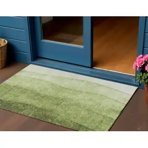 Photo of Olive Green And Artichoke Green Ombre Washable Indoor Outdoor Area Rug