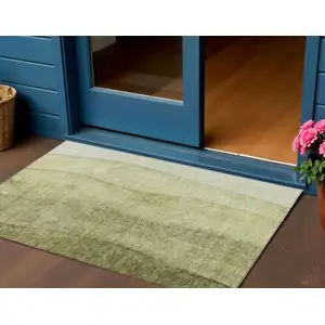 Photo of Olive Green And Artichoke Green Ombre Washable Indoor Outdoor Area Rug