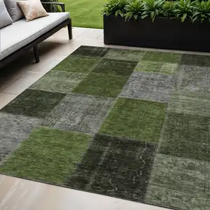 Photo of Olive Green And Artichoke Green Patchwork Washable Indoor Outdoor Area Rug