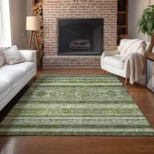 Photo of Olive Green And Artichoke Green Southwestern Washable Indoor Outdoor Area Rug