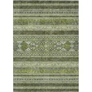 Photo of Olive Green And Artichoke Green Southwestern Washable Indoor Outdoor Area Rug