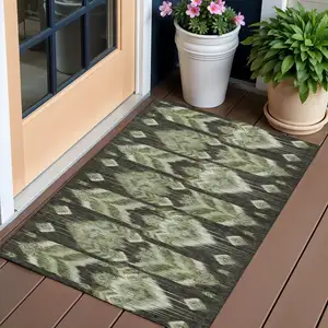 Photo of Olive Green And Artichoke Green Southwestern Washable Indoor Outdoor Area Rug